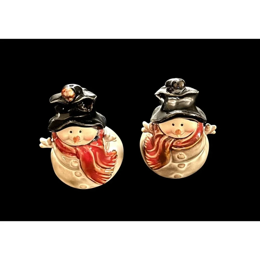 Christmas‎ Snowman Salt & Pepper Shaker Set VTG Kirklands Potters Garden Ceramic